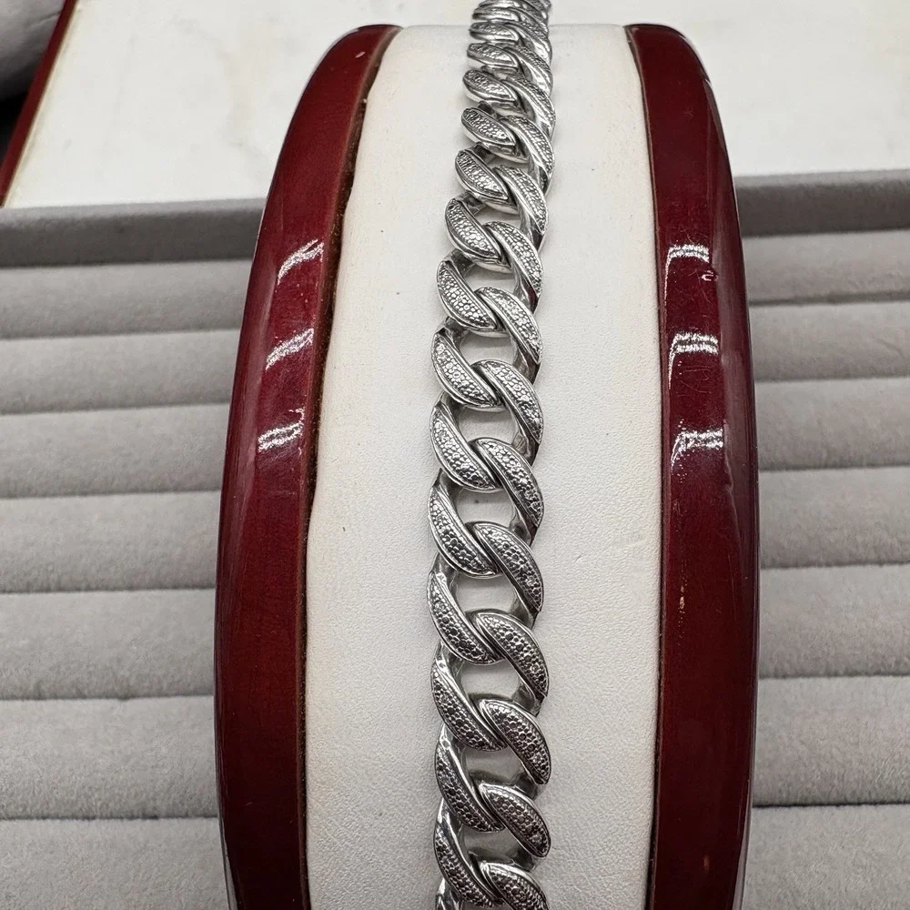 Men's Diamond Cuban Link Bracelet Sterling Silver .925 7